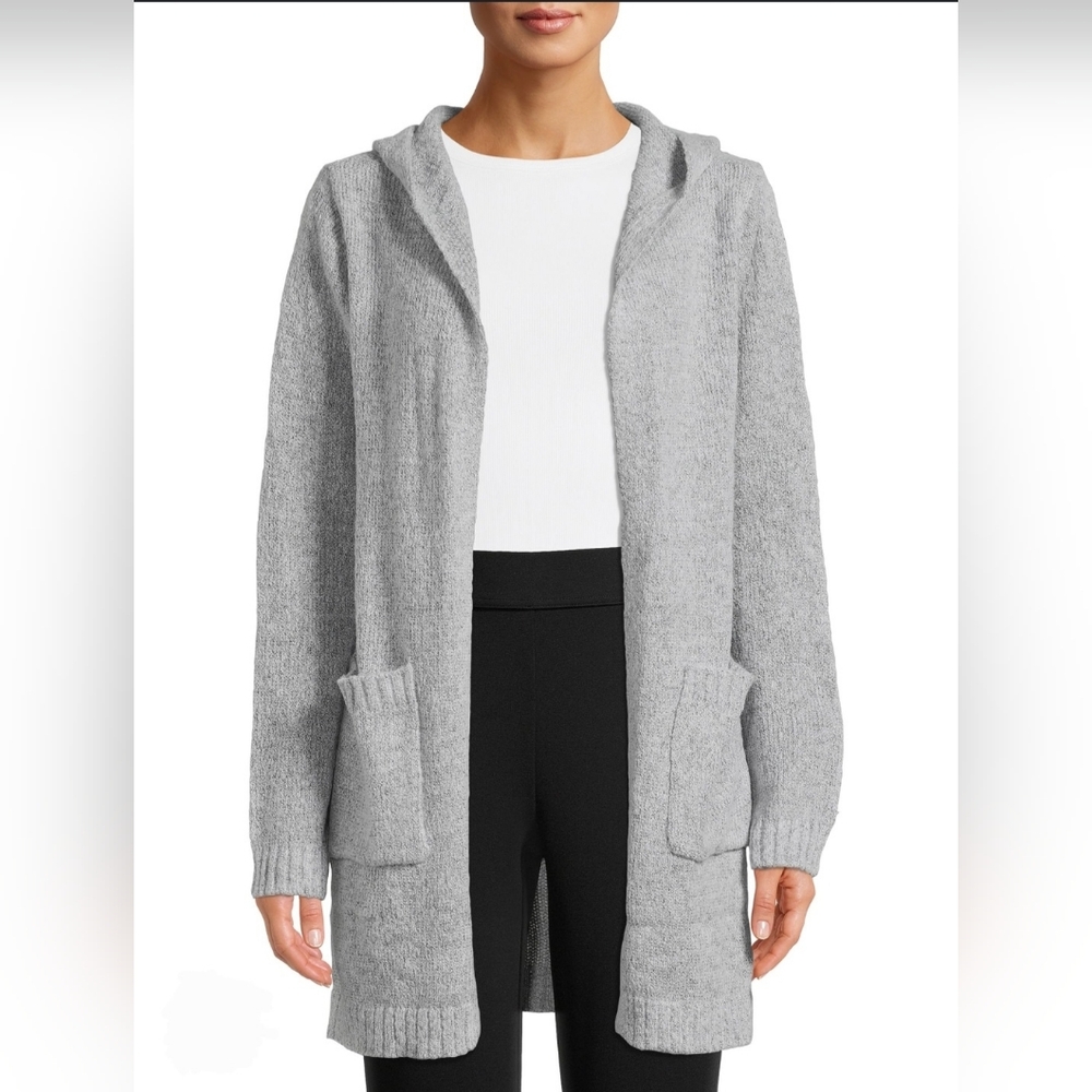 Elegant Gray Hooded Cardigan - Picture 1 of 4